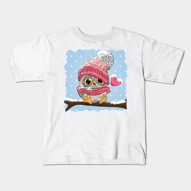 Owl Winter Kids T-Shirt by marcusmattingly